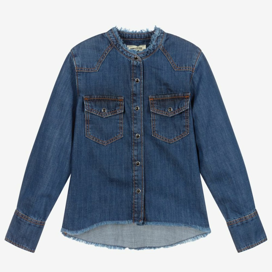 * Tops | Best Sale Girls Blue Denim Skull Shirt