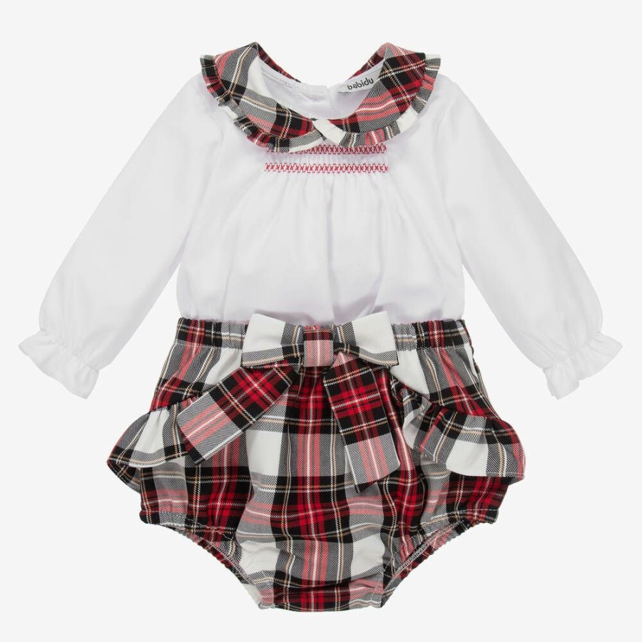 * Outfits | Good Quality White Red Tartan Shorts Set