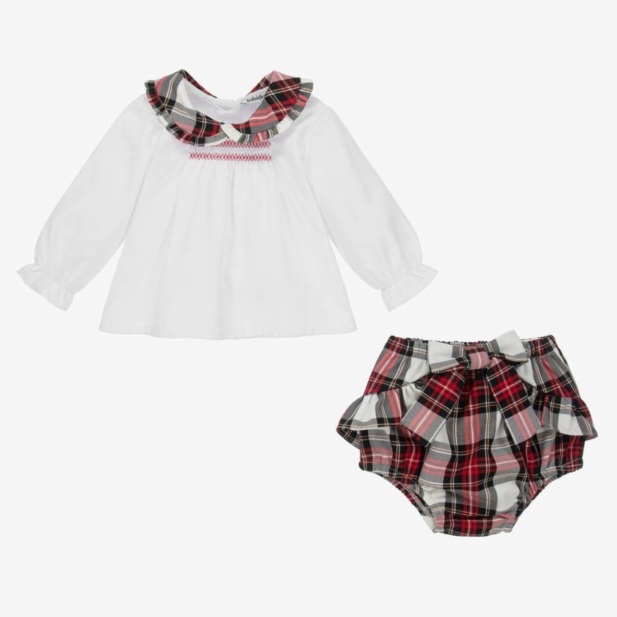 * Outfits | Good Quality White Red Tartan Shorts Set