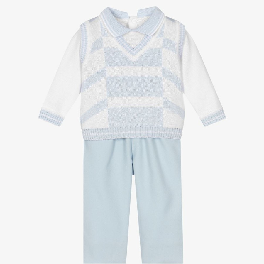 * Outfits | New Threads Boys White Blue Trouser Set