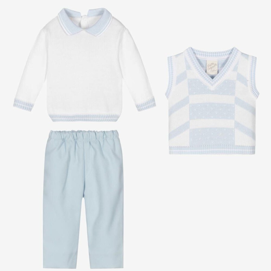 * Outfits | New Threads Boys White Blue Trouser Set