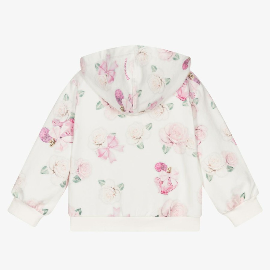 * Tops | Lower Prices White Roses Zip-Up Hooded Top