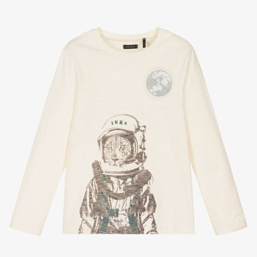 * Tops | Sale Online Boys Ivory Cat Cotton T-Shirt