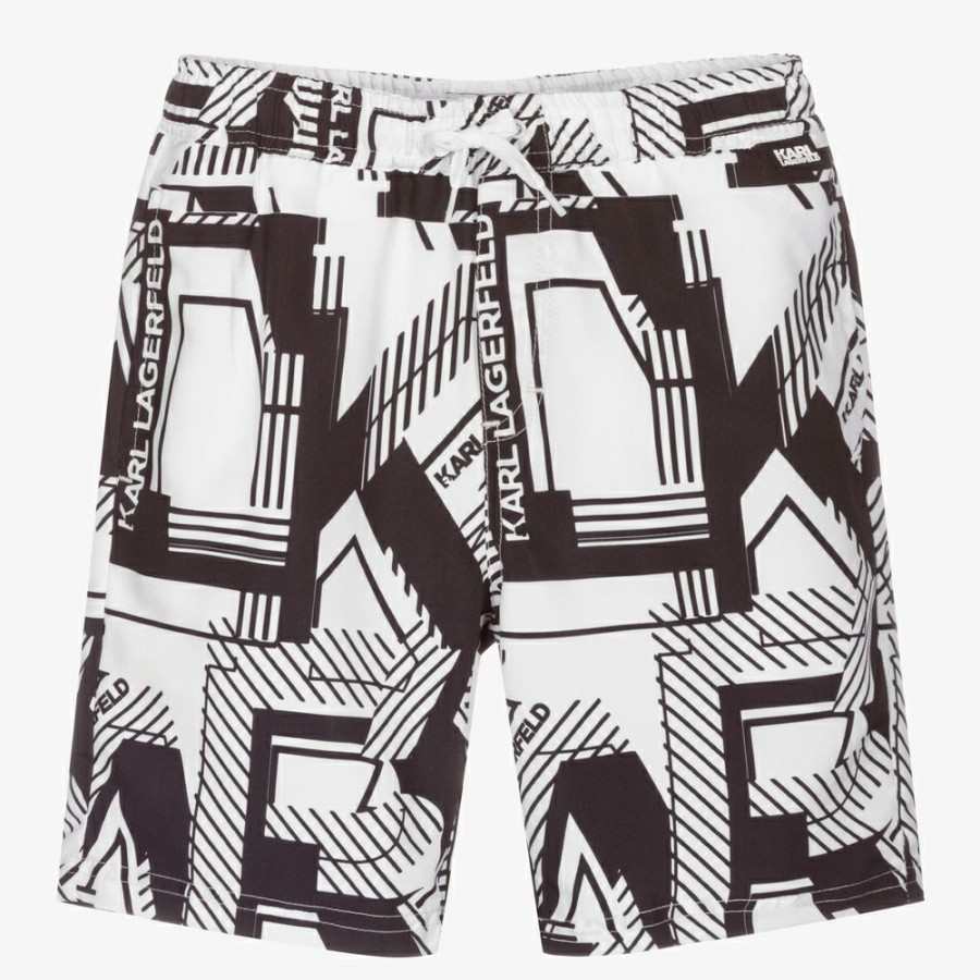 * Boy | Best-Selling Teen White Black Swim Shorts