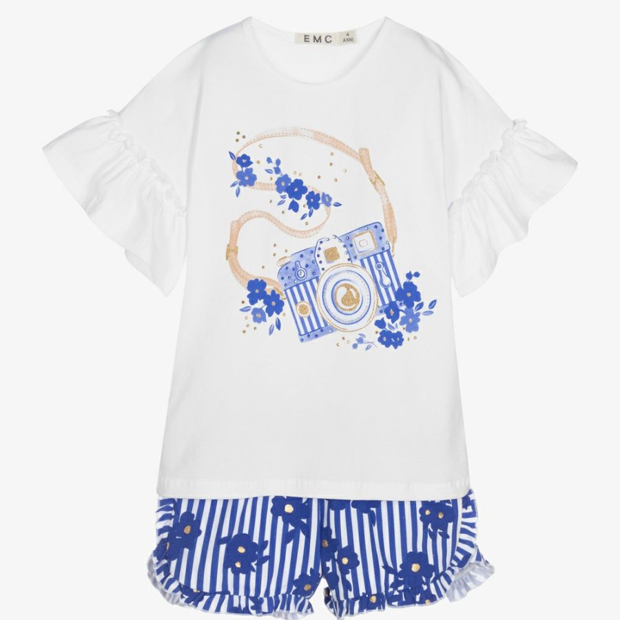 * Outfits | Flash Sale White Blue Cotton Shorts Set