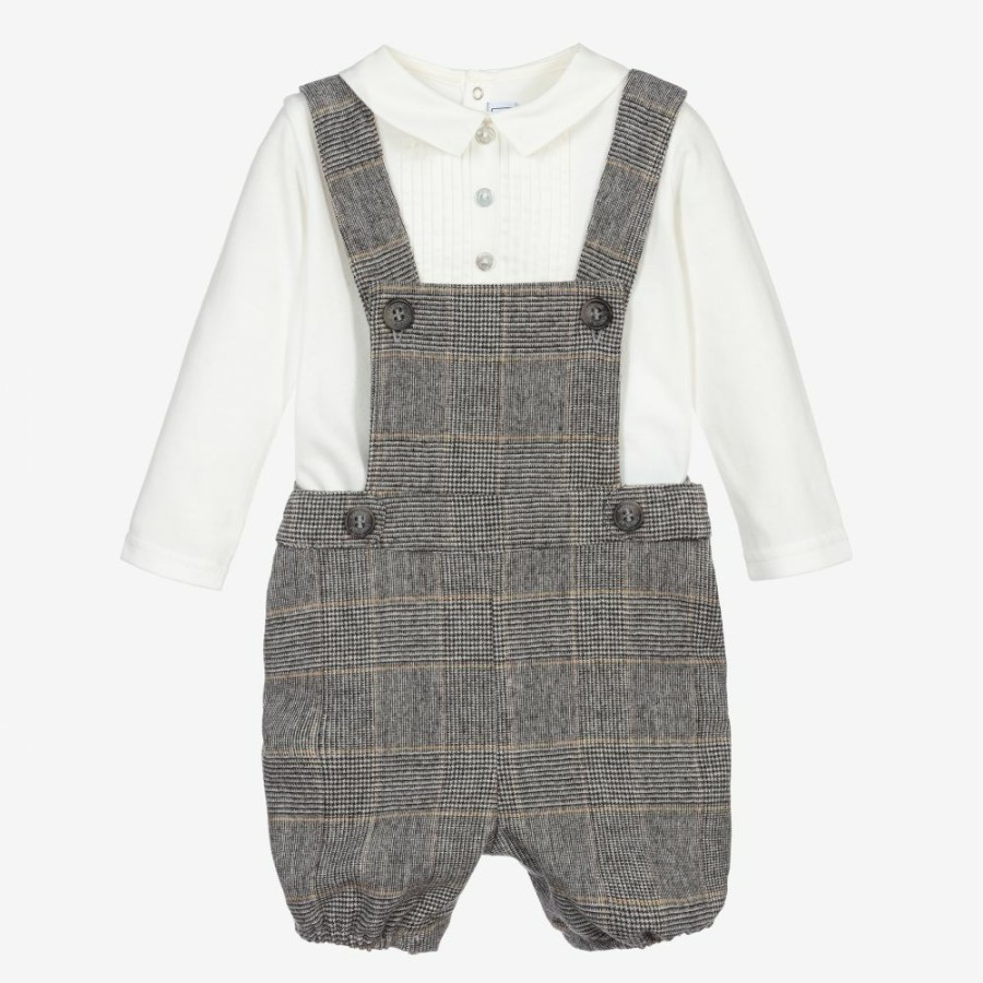 * Babysuits | Closeout Sale Grey Check Dungaree Shorts Set