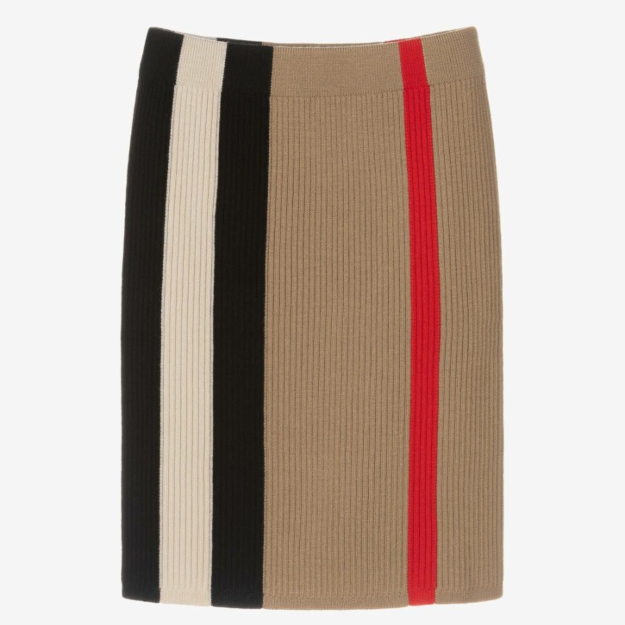 * Outfits | Best Sellers Beige Icon Stripe Wool Skirt