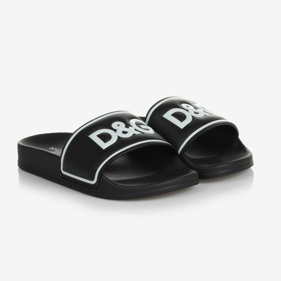 * Boy | New Threads Teen Black Leather Sliders