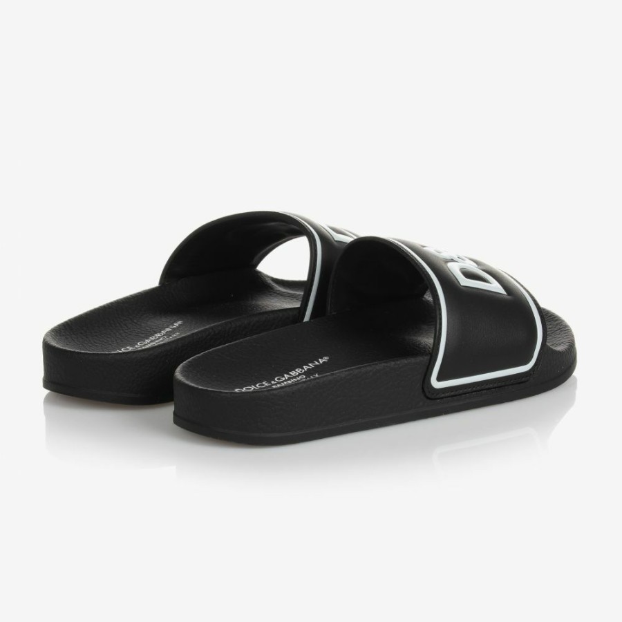 * Boy | New Threads Teen Black Leather Sliders