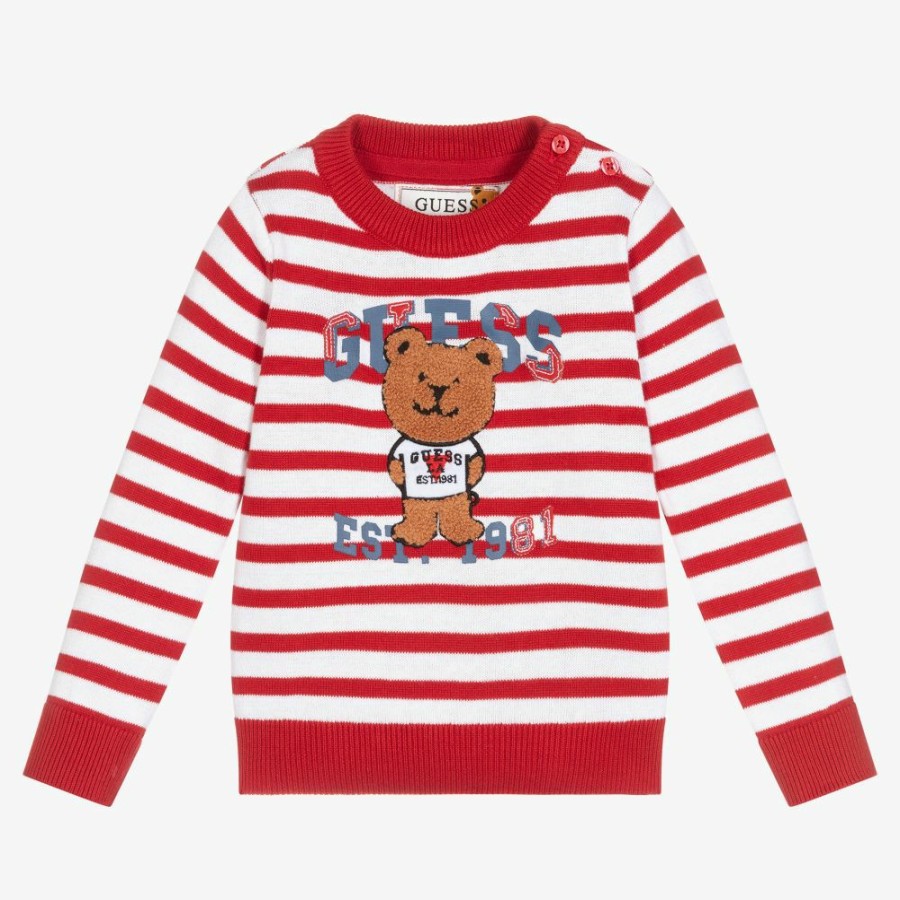 * Tops | Exclusive Red Stripe Teddy Logo Sweater