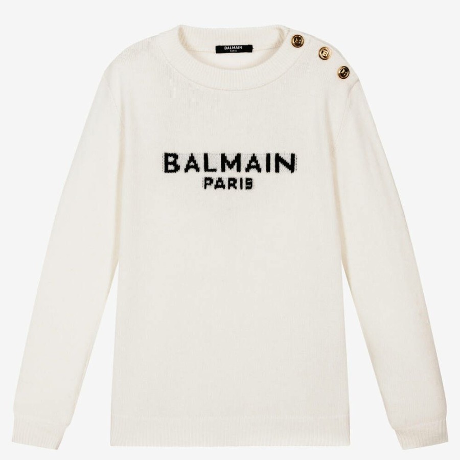 * Boy | Best Sale Teen Ivory Wool Logo Jumper