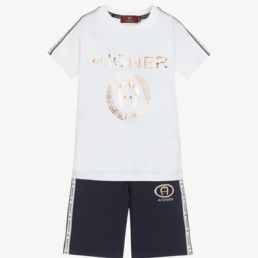 * Outfits | Discounts Boys White Blue Shorts Set