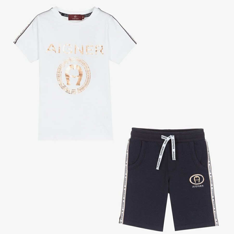 * Outfits | Discounts Boys White Blue Shorts Set