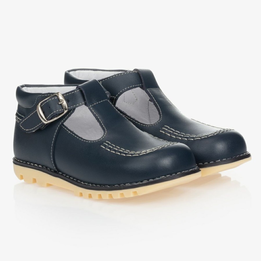 * Shoes | Exclusive Navy Blue Leather T-Bar Shoes