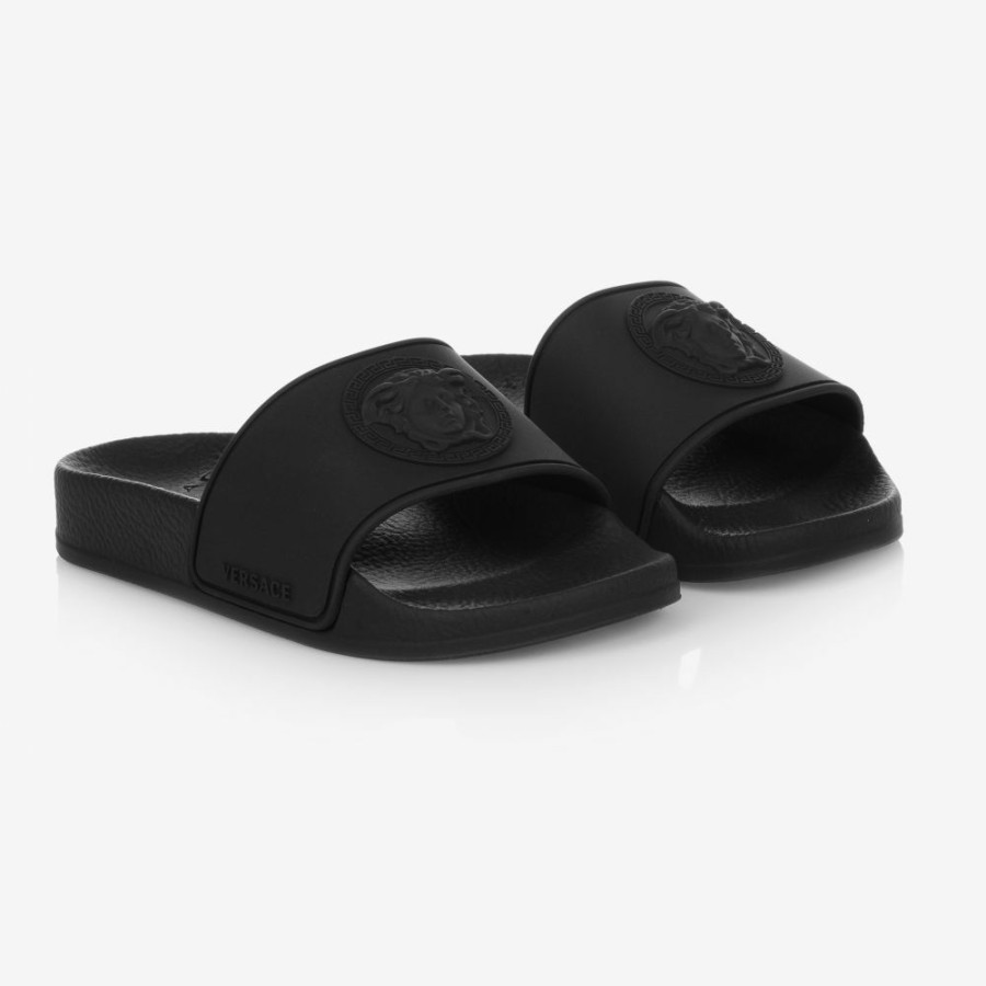 * Boy | Closeout Sale Teen Black Medusa Logo Sliders