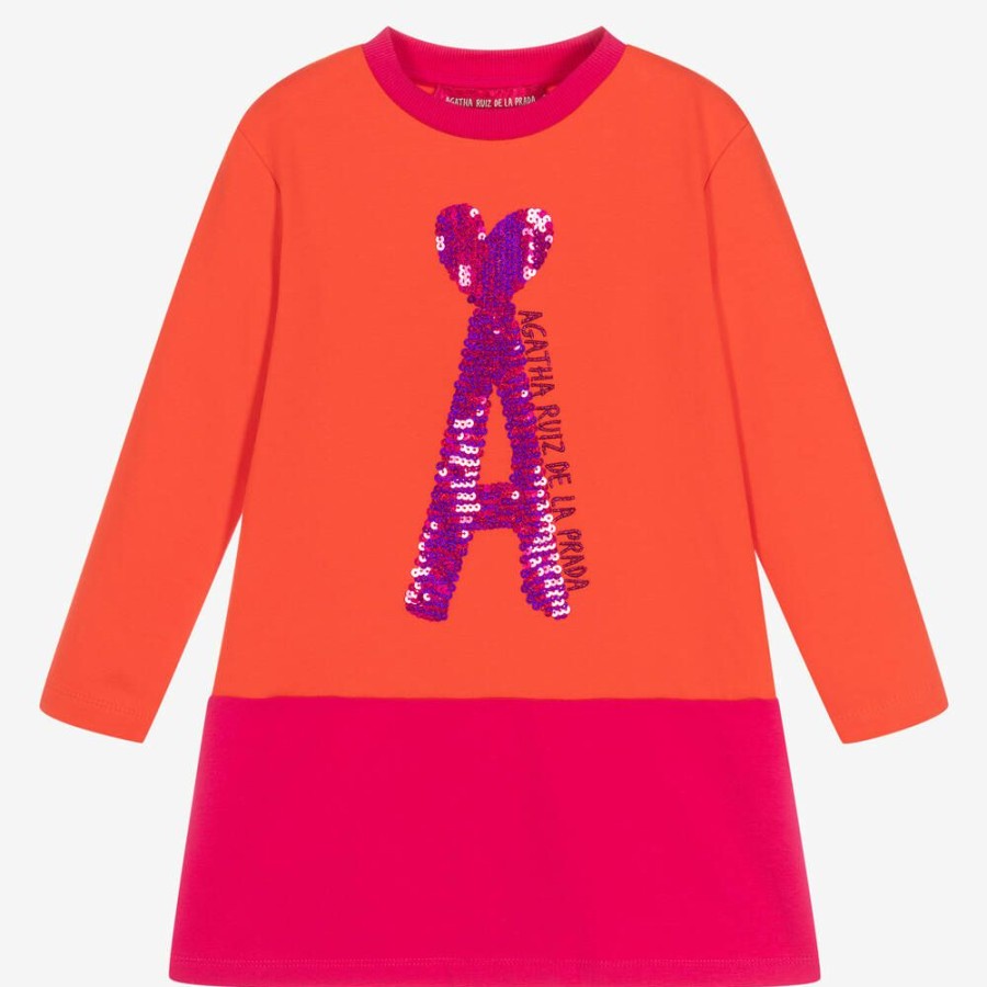 * Outfits | Best Price Girls Orange Pink Logo Dress