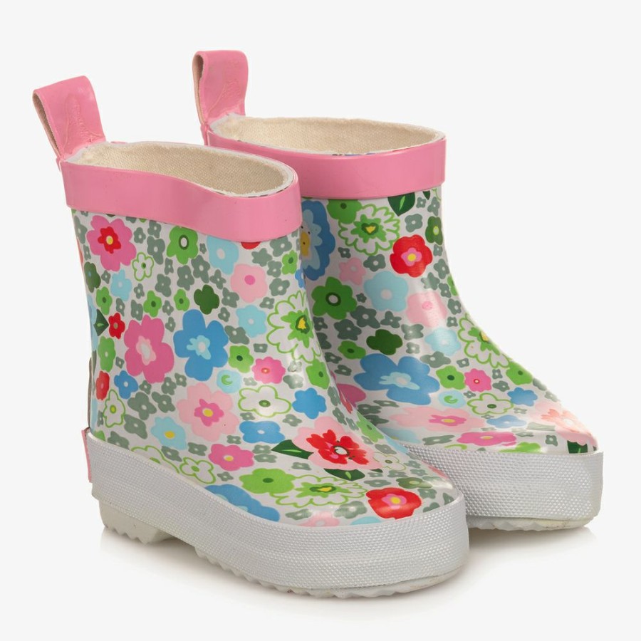 * Shoes | Fire Sale White Pink Floral Rain Boots