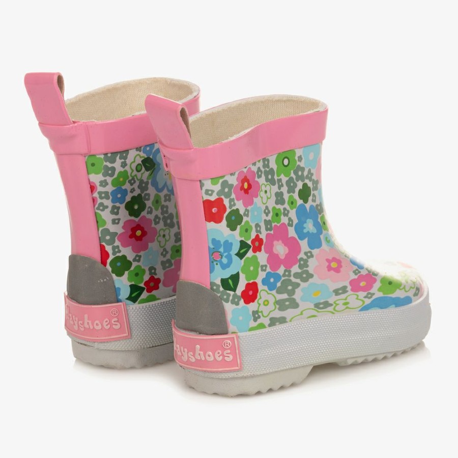 * Shoes | Fire Sale White Pink Floral Rain Boots