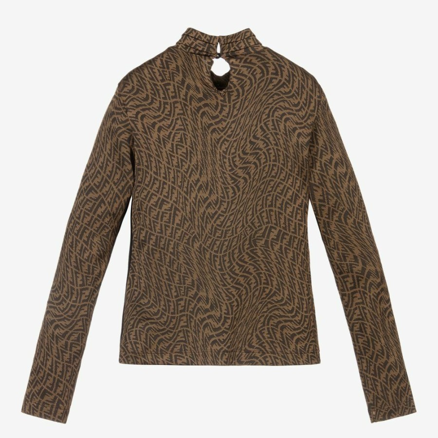 * Tops | Online Girls Brown Logo Roll Neck Top