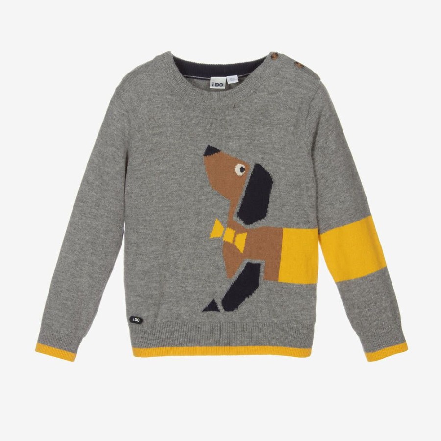 * Tops | New Arrivals Boys Grey Cotton Dog Sweater