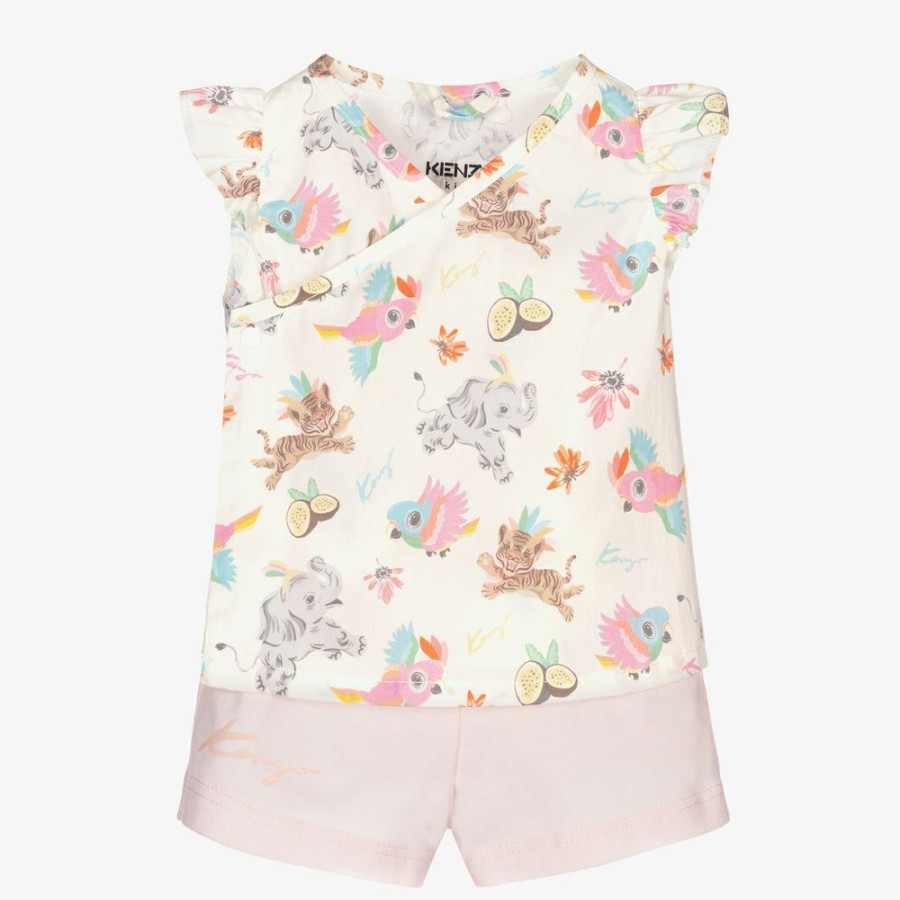 * Babysuits | Best Sale Girls Tropical Pink Shorts Set