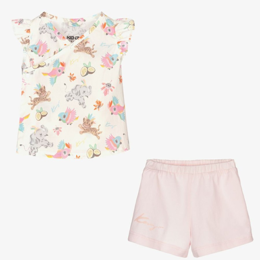 * Babysuits | Best Sale Girls Tropical Pink Shorts Set